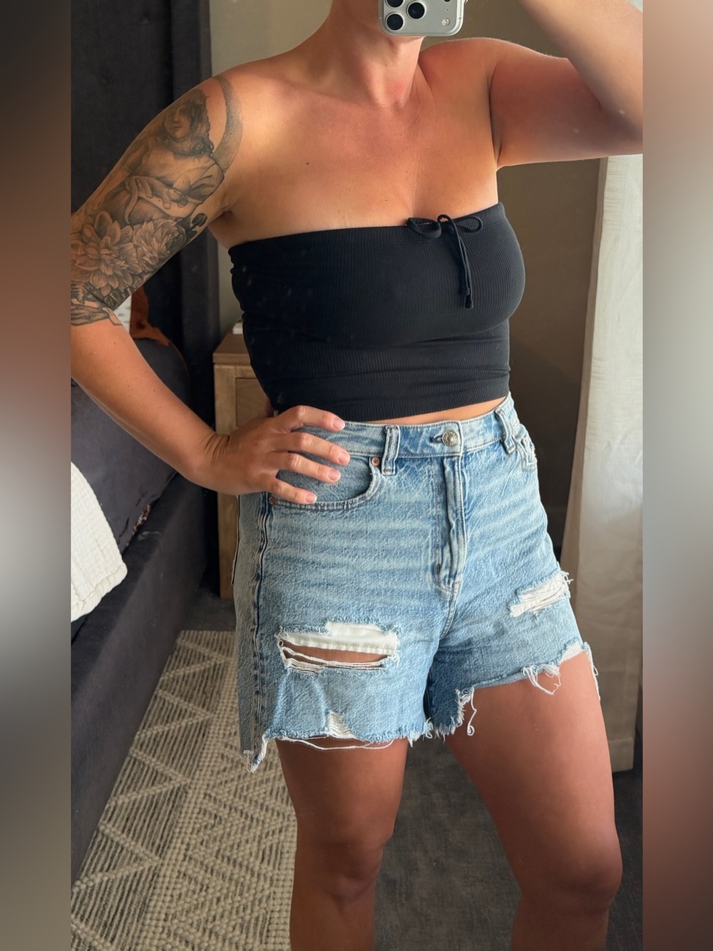 OFFLINE by Aerie Black Strapless Front Tie Tube Top Crop